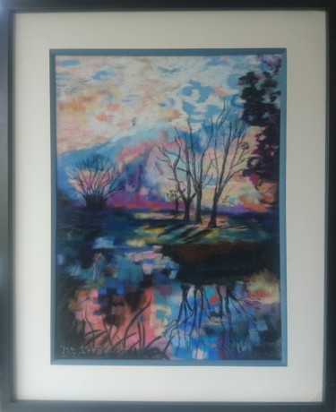 Painting titled "Reflets -" by Michèle Cerbello (Pastelliste), Original Artwork, Pastel Mounted on Cardboard