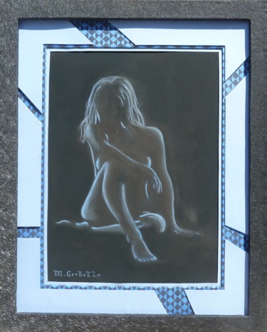 Painting titled "Clair Obscur bleu -" by Michèle Cerbello (Pastelliste), Original Artwork, Pastel Mounted on Cardboard