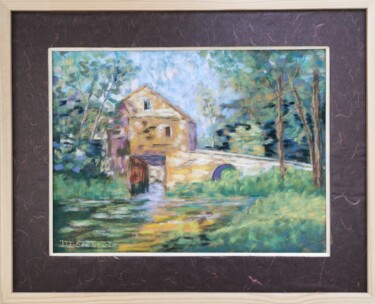 Painting titled "Maison au bord de l…" by Michèle Cerbello (Pastelliste), Original Artwork, Pastel Mounted on Cardboard