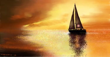 Arte digitale intitolato "Barca solitaria" da Michele De Flaviis, Opera d'arte originale, Pittura digitale