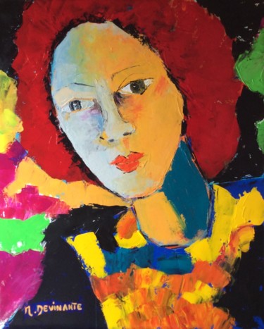 Painting titled "FEMME AUX CHEVEUX R…" by Michele Devinante, Original Artwork, Acrylic