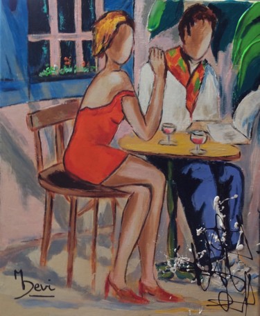 Peinture intitulée "A la terrasse" par Michele Devinante, Œuvre d'art originale, Acrylique