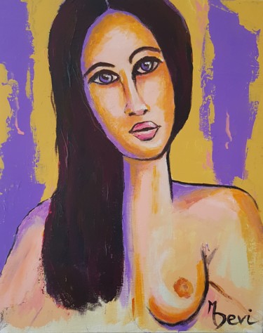 Painting titled "Demoiselle au sein…" by Michele Devinante, Original Artwork, Acrylic