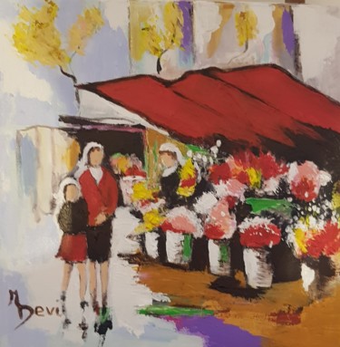 Painting titled "LE MARCHÉ AUX FLEURS" by Michele Devinante, Original Artwork, Acrylic