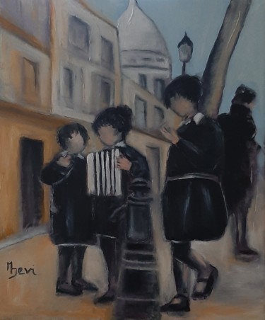 Peinture intitulée "LES GAMINS D"PARIS" par Michele Devinante, Œuvre d'art originale, Huile