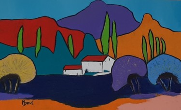 Painting titled "PAYSAGE COLORÉ" by Michele Devinante, Original Artwork, Oil