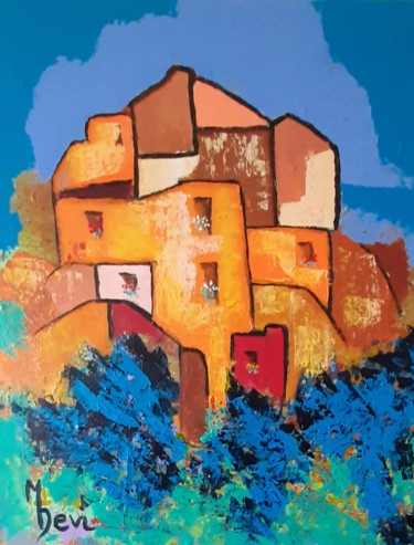 Painting titled "VILLAGE ABSTRAIT" by Michele Devinante, Original Artwork, Acrylic