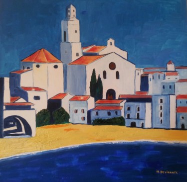 Peinture intitulée "Port de Cadaquès" par Michele Devinante, Œuvre d'art originale, Huile