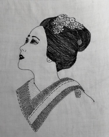 Art textile intitulée "AMATERASU Briller d…" par Michèle Duvillet, Œuvre d'art originale, Fil