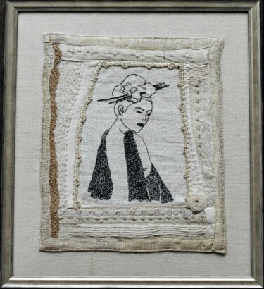 Textile Art titled "DAITAN Audacieuse" by Michèle Duvillet, Original Artwork, Embroidery Mounted on Cardboard