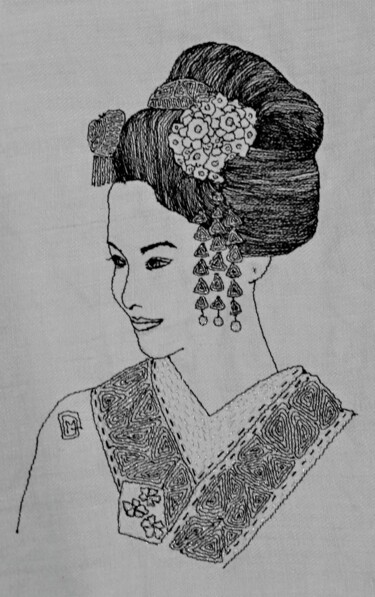 Textilkunst mit dem Titel "YUBI Gracieuse" von Michèle Duvillet, Original-Kunstwerk, Faden