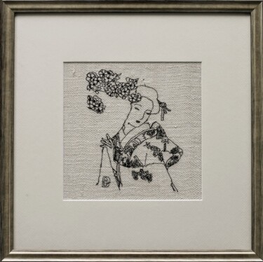 Art textile intitulée "SAKURA Fleur de cer…" par Michèle Duvillet, Œuvre d'art originale, Fil Monté sur Carton