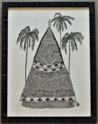 Textile Art titled "Lifou" by Michèle Duvillet, Original Artwork, Thread Mounted on Cardboard