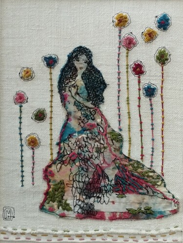 Textile Art titled "Alice" by Michèle Duvillet, Original Artwork, Thread Mounted on Cardboard