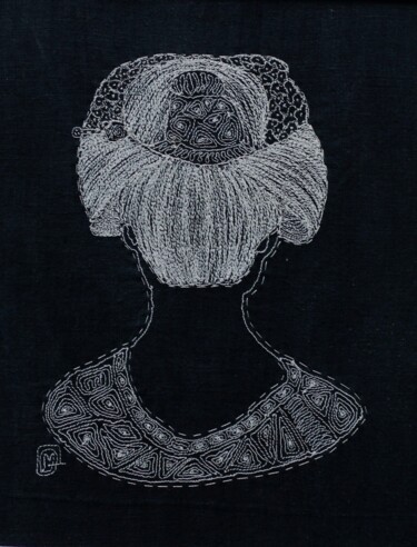 Textilkunst mit dem Titel "MIYO Belle générati…" von Michèle Duvillet, Original-Kunstwerk, Faden Auf Karton montiert