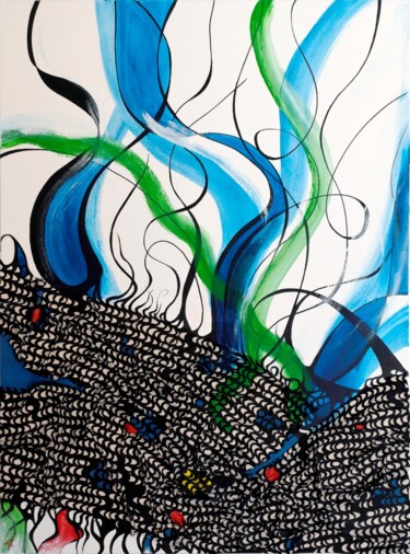 Painting titled "Flammes bleues" by Michele-Francoise Tartier, Original Artwork, Oil