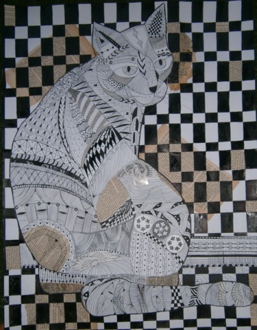 Peinture intitulée "le chat tatoo" par Michele G, Œuvre d'art originale