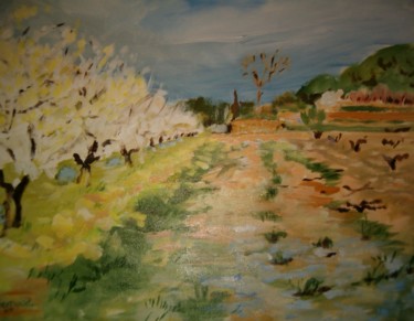 Painting titled "Champ de cerisiers" by Michèle Gerbaud, Original Artwork