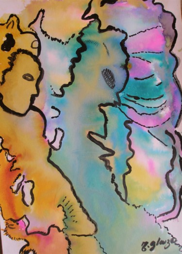 Painting titled "POURSUITE" by Michele Glaize, Original Artwork, Ink