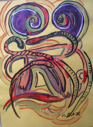 Peinture intitulée "Vie de serpent" par Michele Glaize, Œuvre d'art originale, Encre
