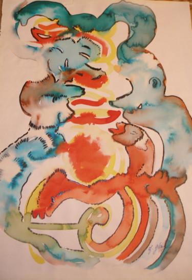 Painting titled "Echange houleux" by Michele Glaize, Original Artwork, Ink
