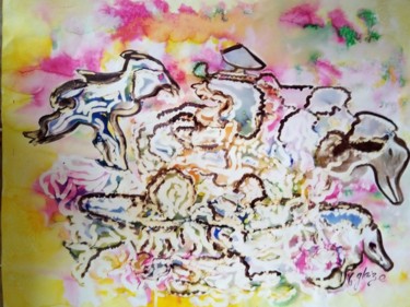 Painting titled "coup de couteau" by Michele Glaize, Original Artwork, Ink