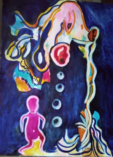 Peinture intitulée "enfant cache" par Michele Glaize, Œuvre d'art originale, Encre