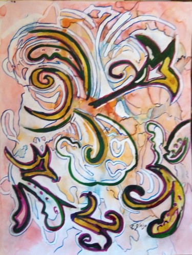 Peinture intitulée "farandole" par Michele Glaize, Œuvre d'art originale, Encre
