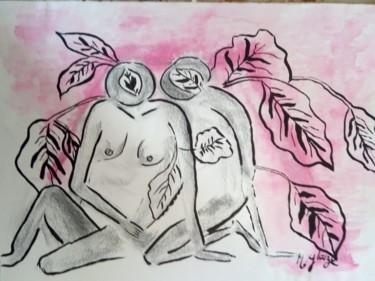 Painting titled "COMPLICITE" by Michele Glaize, Original Artwork, Ink