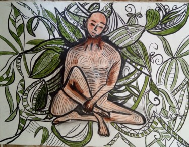 Painting titled "MEDITATION" by Michele Glaize, Original Artwork, Ink