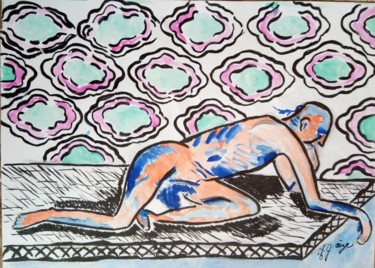 Painting titled "HAMMAM" by Michele Glaize, Original Artwork, Ink