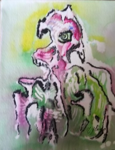Painting titled "LE MONSTRE T'OBSERVE" by Michele Glaize, Original Artwork, Ink