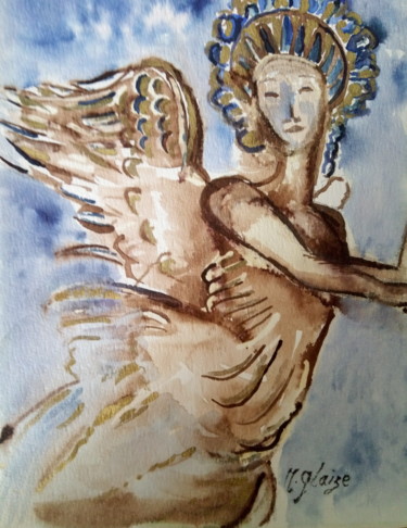 Peinture intitulée "L'ANGE DE LA LIBERTE" par Michele Glaize, Œuvre d'art originale, Encre