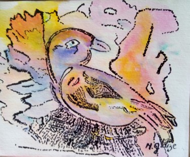 Pintura intitulada "oiseau de soleil" por Michele Glaize, Obras de arte originais, Tinta