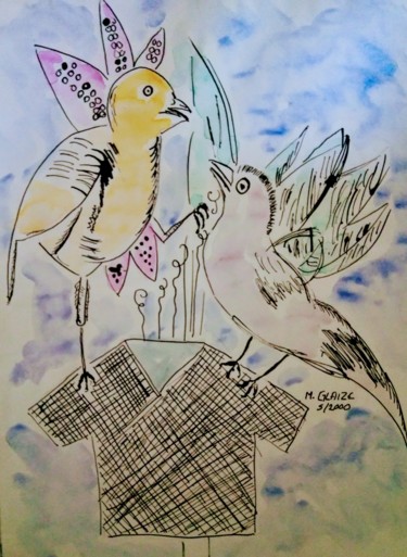 Malerei mit dem Titel "TISSONS NOTRE AMOUR" von Michele Glaize, Original-Kunstwerk, Aquarell