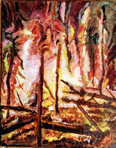 Painting titled "Feu de forêt" by Michele Glaize, Original Artwork, Acrylic