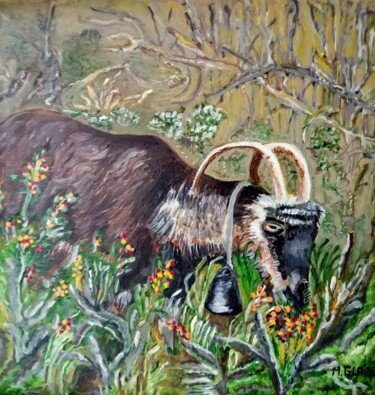 Painting titled "LA CHEVRE" by Michele Glaize, Original Artwork, Acrylic Mounted on Wood Stretcher frame