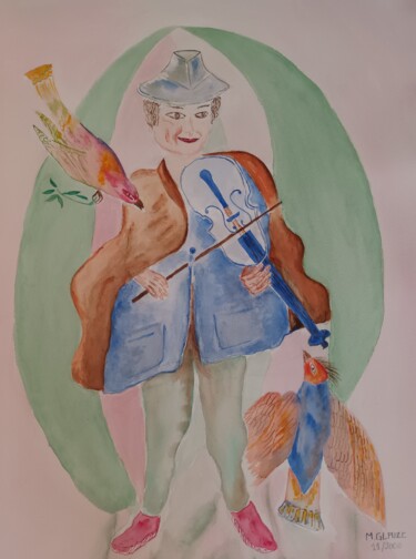 Pintura titulada "violoniste heureux" por Michele Glaize, Obra de arte original, Gouache