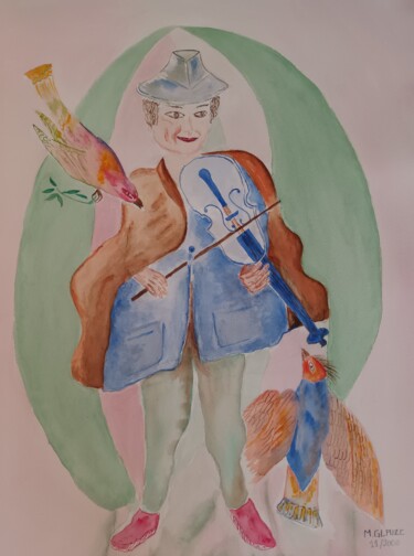 Pittura intitolato "violoniste heureux" da Michele Glaize, Opera d'arte originale, Gouache