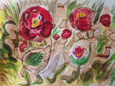 Painting titled "Les pivoines dans l…" by Michele Glaize, Original Artwork, Acrylic