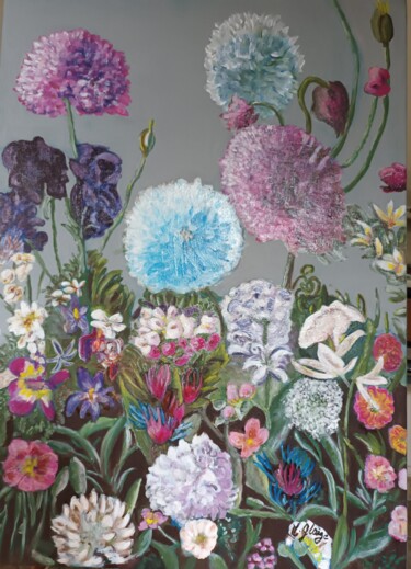 Malerei mit dem Titel "Explosion florale" von Michele Glaize, Original-Kunstwerk, Acryl