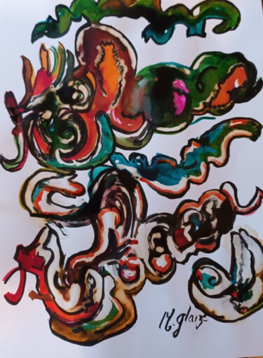 Peinture intitulée "mon museau est amai…" par Michele Glaize, Œuvre d'art originale, Encre