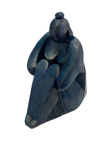 Sculpture titled "Femme au cou lucarne" by Michèle Goumain, Original Artwork, Terra cotta