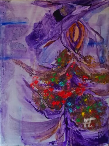 Pintura titulada "FEMME AU CHAPEAU VI…" por Michele Guillot, Obra de arte original, Acrílico Montado en Bastidor de camilla…