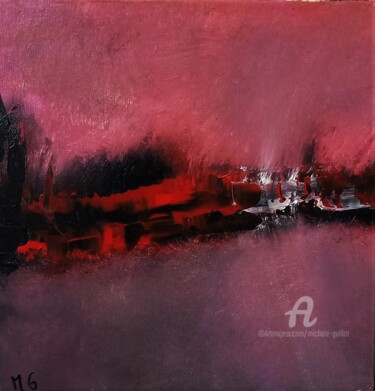 Painting titled "NUIT ROUGE / RED NI…" by Michele Guillot, Original Artwork, Acrylic Mounted on Wood Stretcher frame