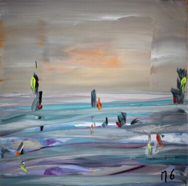Painting titled "MER FLEURIE / FLOWE…" by Michele Guillot, Original Artwork, Acrylic Mounted on Wood Stretcher frame