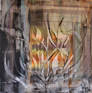 Картина под названием "FLAMMES-FLEURS/ FLA…" - Michele Guillot, Подлинное произведение искусства, Акрил Установлен на Деревя…