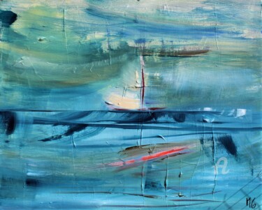 Painting titled "MARINE ABSTRAITE /…" by Michele Guillot, Original Artwork, Acrylic Mounted on Wood Stretcher frame