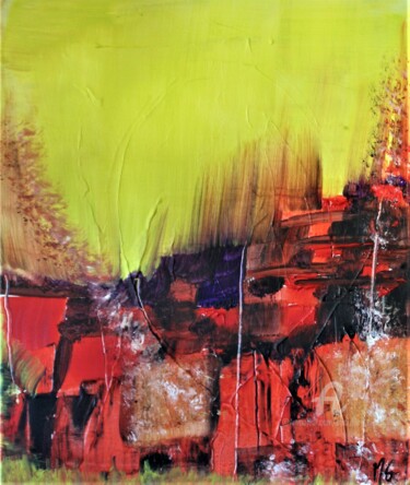 Painting titled "CHALEUR / HEAT" by Michele Guillot, Original Artwork, Acrylic Mounted on Wood Stretcher frame