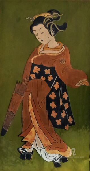 Pittura intitolato "JAPONAISE / JAPANES…" da Michele Guillot, Opera d'arte originale, Olio Montato su Vetro